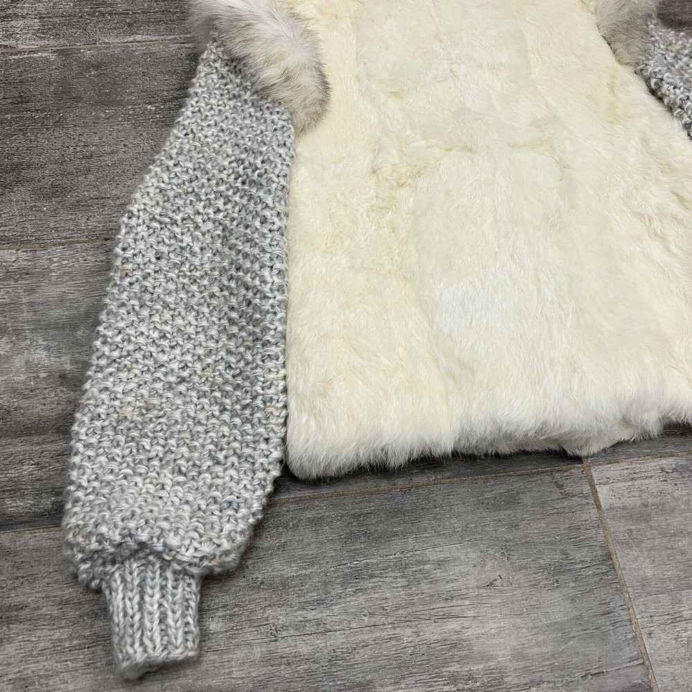 Vintage Niki Natural Rabbit Fur Jacket Chunky Knit Sleeves Women’s M Medium READ - Picture 8 of 13